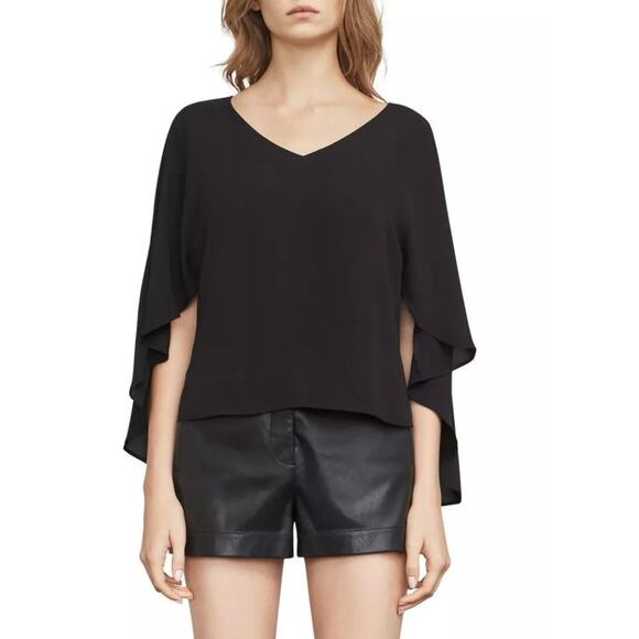 NEW BCBGMaxazria Blue Shannah Deep V Cape Caplet Flowy Draped Blouse Top Size M - Picture 3 of 7